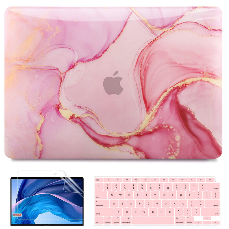  [AUSTRALIA] - B BELK Compatible with MacBook Air 13 Inch Case 2021 2020 2019 2018 Release A2337 M1 A2179 A1932, Plastic Hard Shell Case +Keyboard Cover +Screen Protector, MacBook Air 2020 Case Touch ID, Pink Marble Pink Gold Marble