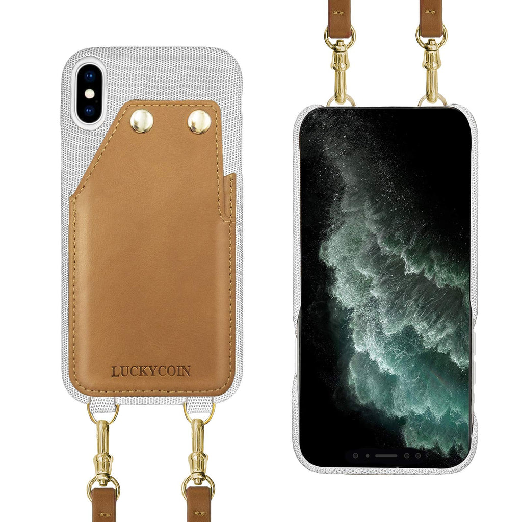  [AUSTRALIA] - LUCKYCOIN for iPhone Xs Max Premium Fabric Top Grain Real Leather Slim Crossbody Phone Case with Card Holder Card Slot Adjustable & Detachable Leather Strap for Apple iPhone Xs Max 6.5 inch White iPhone XS MAX-White