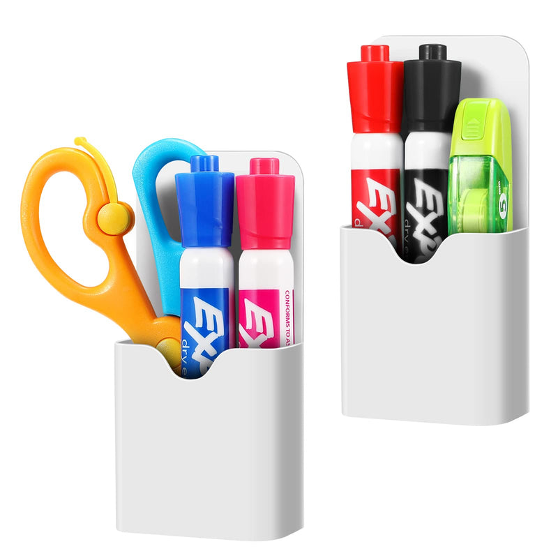  [AUSTRALIA] - CaseBot Magnetic Marker Holder, Pen Holder for Whiteboard or Fridge, Magnet Pencil Cup Storage Organizer for School, Office, Home, Locker and Metal Cabinets, 2 Pack, White
