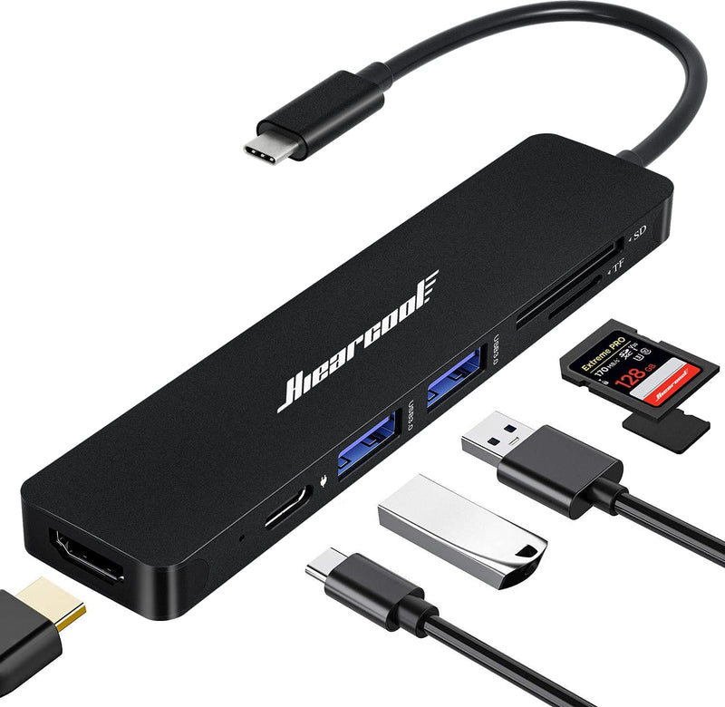  [AUSTRALIA] - USB C Hub,Hiearcool USB C Adapter,7IN1 USB C to HDMI Mulitiport Adapter Dongle Compatible for MacBook Pro and USB C Laptop-Black Black