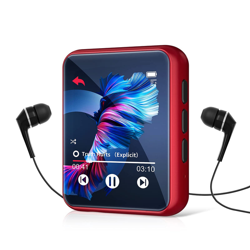 [AUSTRALIA] - 32GB MP3 Player Bluetooth 5.0 Full Touch Screen Color Screen Mini MP3 Player, HiFi Lossless Music Player with Speakers, FM Radio, Recording, Support up to 128GB (red) Red