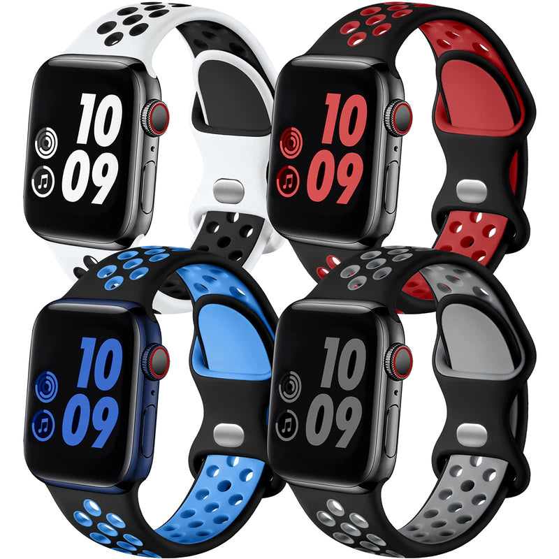  [AUSTRALIA] - Adorve Compatible with Apple Watch Band 41mm 40mm 38mm for Women Men Girls, Cute 4 Pack Soft Silicone Sport Wrist Strap Compatible with iWatch SE Series 7 6 5 3 2 1, Black Blue/Gray/White/Red, S/M BlackBlue/BlackGray/BlackWhite/BlackRed