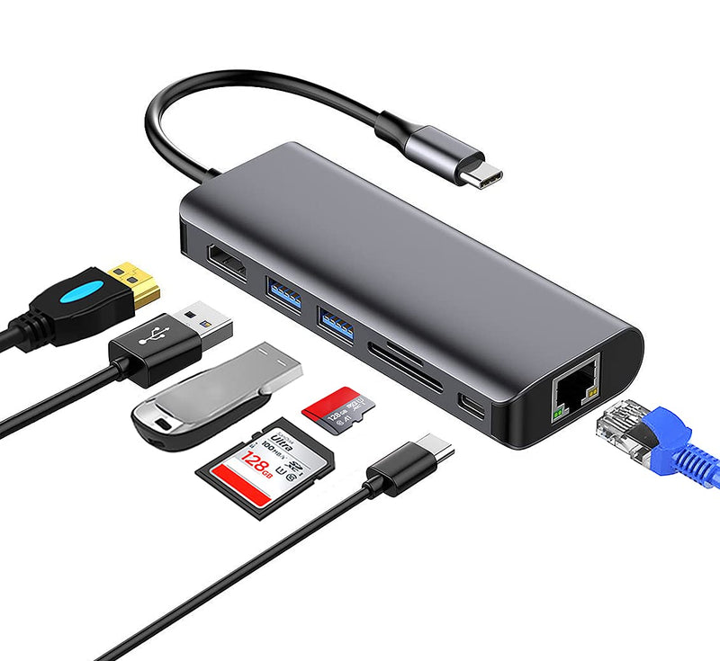  [AUSTRALIA] - USB C Hub, Antiak 7 in 1 USB Type C Adapter Mulitiport Docking Station with 4K HDMI, 87W PD Charging Adapter, 2 USB 3.0, SD/TF Reader, RJ45 Port Compatible with USB-C Laptops and Mobile Phones