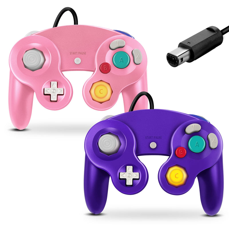  [AUSTRALIA] - Gamecube Controller, Classic Wired Controller for Wii Nintendo Gamecube (Pink & Purple-2Pack) PInk & Purple