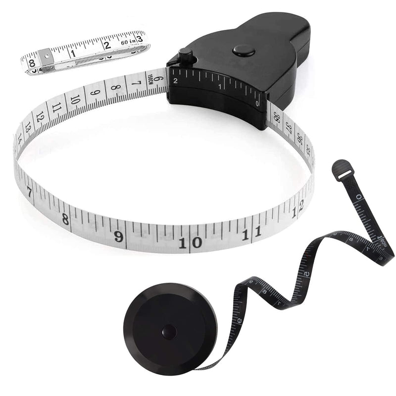  [AUSTRALIA] - Automatic Telescopic Tape Measure, Body Measure Tape 60 inch (150cm), Self-Tightening Retractable Measuring Tape for Body Accurate Way to Track Weight Loss Muscle Gain by One Hand, 3 Piece Black