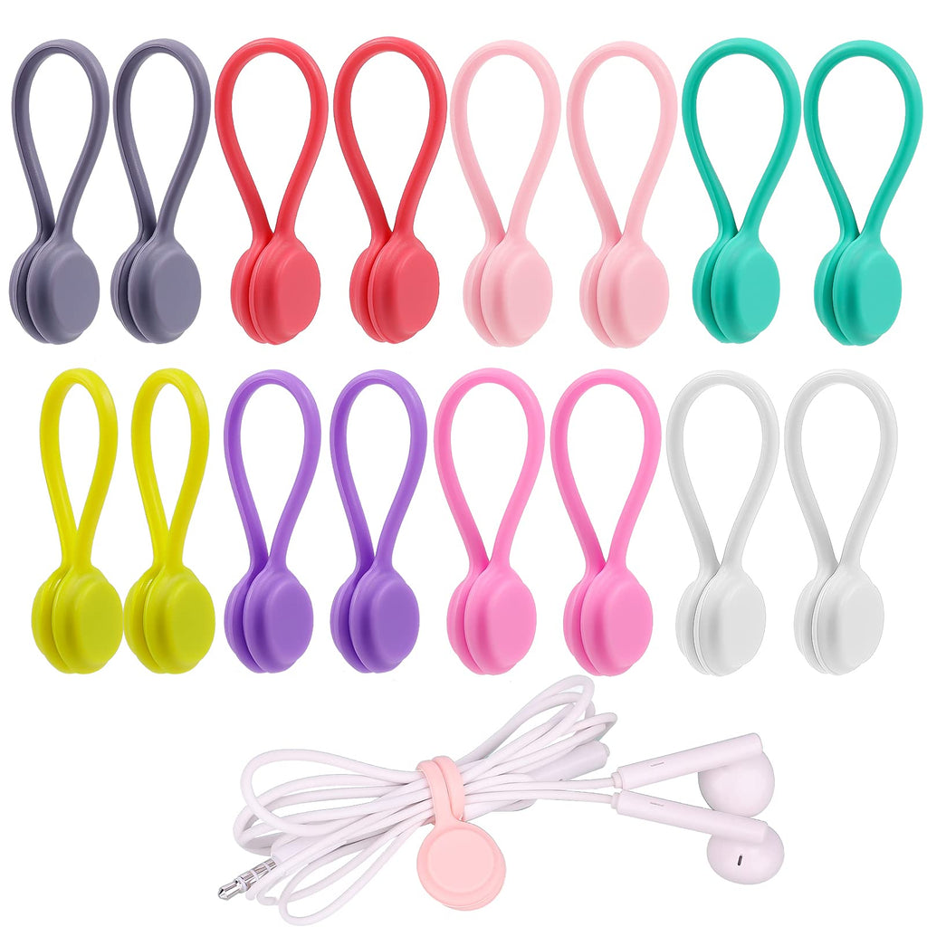  [AUSTRALIA] - LUTER 16pcs Magnetic Twist Ties Magnetic Cable Ties Clips Cable Straps Cord Ties Organizers Silicone Reusable Cable Ties for Cable Earphone Line USB Cables Charging Cords Pens Key Chains (8 Colors) 16pcs / 8Colors