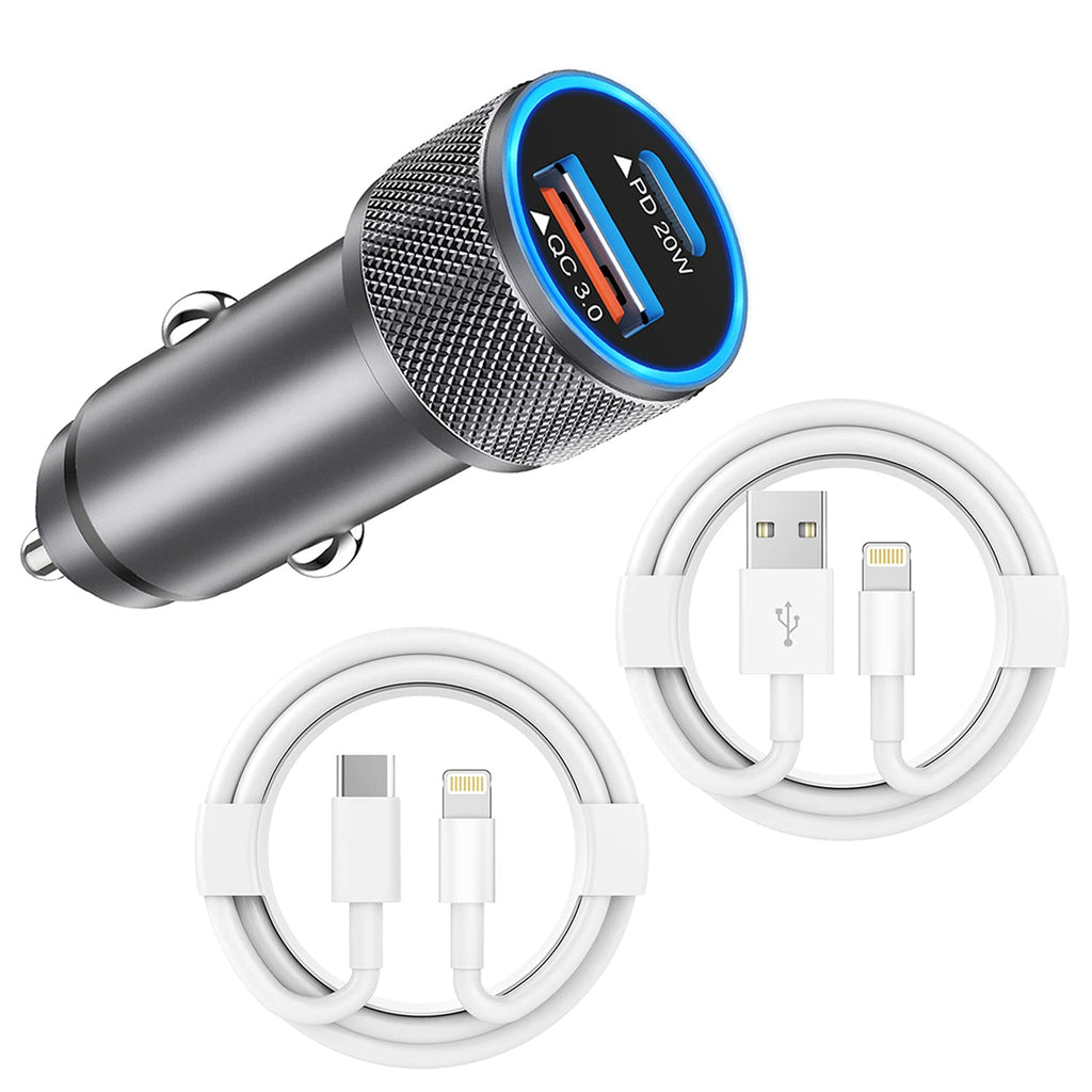  [AUSTRALIA] - iPhone Car Charger,USB C Fast Car Charger[Apple MFi Certified] Apple Car Charging 38W Dual Port Car Charger Cigarette Lighter Adapter 2x3ft PD&QC 3.0 Lightning Cable for iPhone 13/12/12 Pro/11/Airpods