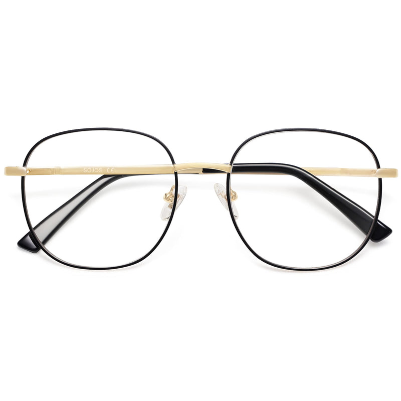  [AUSTRALIA] - SOJOS Designer Women Blue Light Blocking Glasses Stylish Flat Eyewear AURORA SJ1137 Black&gold