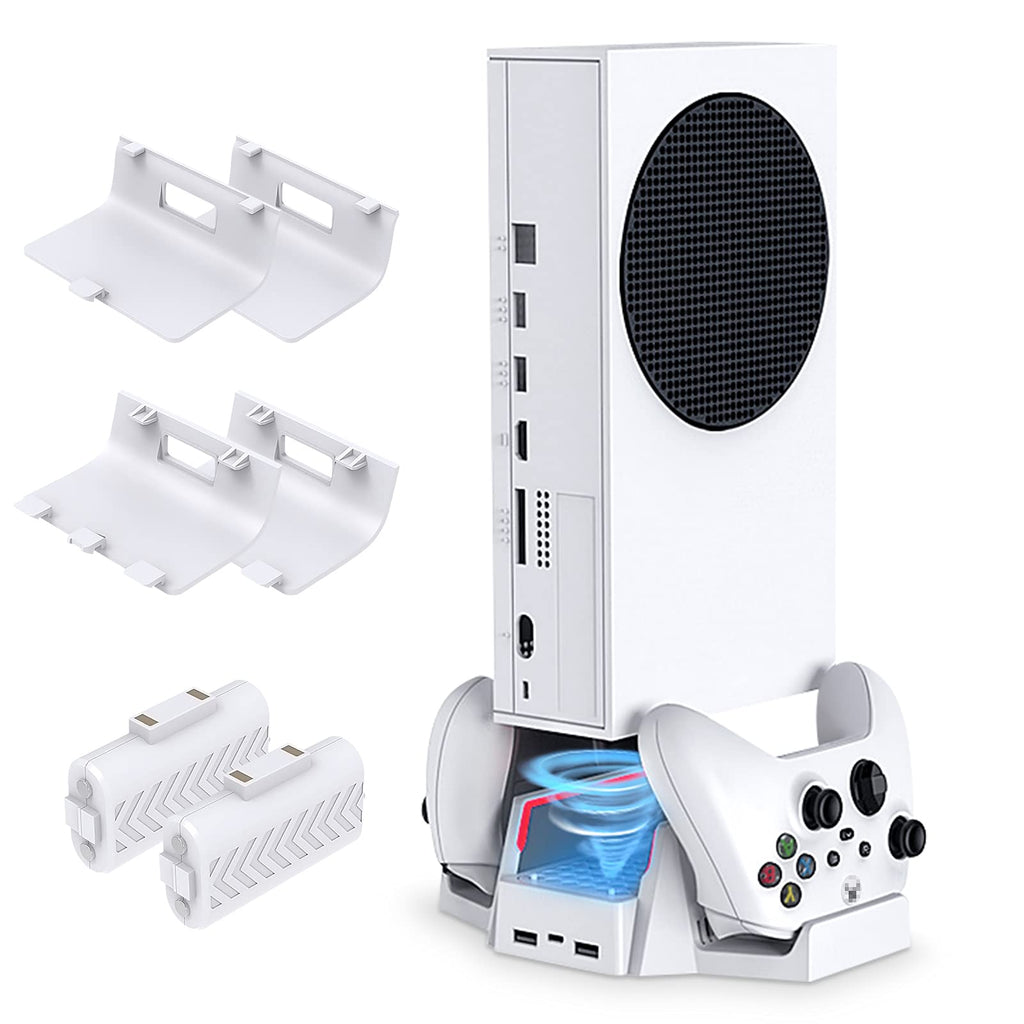  [AUSTRALIA] - Upgraded Cooling Stand for Xbox Series S with Dual Cooling Fan 3 Level Adjustable Speed, Dual Controller Charger with LED Indicator USB Port -800mAh Rechargeable Battery Pack for XSX|S/One S/One X/One