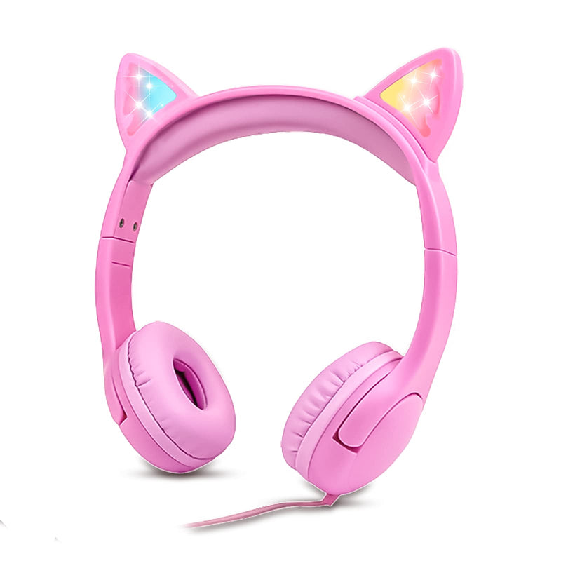  [AUSTRALIA] - Stereo Kids Headphones for School, Wired On-Ear Headphone with 85dB Volume Limited, Lightweight Cat Ear Earphones Online Learning with Shareport for Toddler/Boys/Girls/Laptop/Tablet/Travel - Pink
