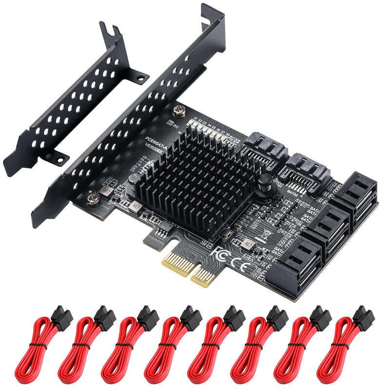  [AUSTRALIA] - MZHOU PCIe SATA Card 8 Port with 8 SATA Cables and Low Profile Bracket, 6Gbps SATA 3.0 PCIe Card,Support 8-Port SATA PCI-E 3.0 GEN3 Devices 8port SATA 1x（ASM1064）