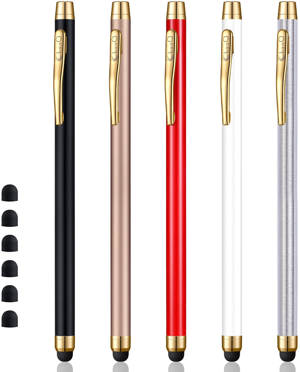  [AUSTRALIA] - Stylus Pens for Touch Screens, ChaoQ Capacitive Stylus (5 Pcs) with 6 Replaceable Tips - Black, White, Silver, Red, Gold 5pcs - Black, White, Silver, Red, Gold