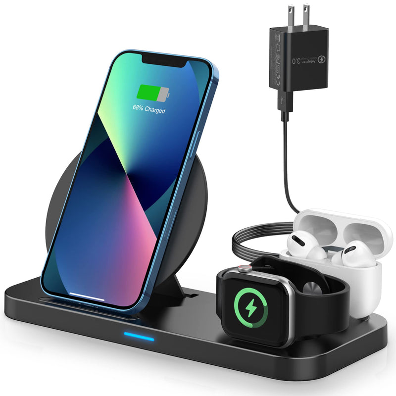  [AUSTRALIA] - Wireless Charging Station for Apple Products, 3 in 1 Wireless Charger Charging Stand Compatible with Apple Watch and Airpods Pro, 2, Fast Charging Dock for iPhone 12 pro, 11, Xs max, Xr, X, 8 Black