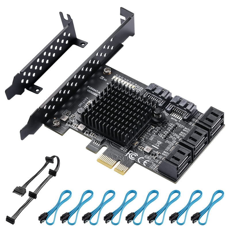 [AUSTRALIA] - BEYIMEI PCIe SATA Card 8 Ports, with 8 SATA Cables, Power Splitter Cable andLow Profile Bracket,SATA 3.0 Controller Expansion Card, PCI-E X1 3.0 Gen3 (6Gbps) Controller Card (ASM1064+JMB575) Pcie 1X 8 sata (ASM1064)