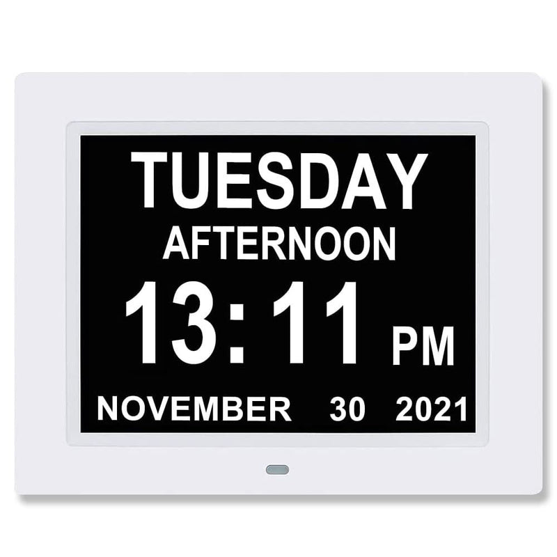  [AUSTRALIA] - 9 Inch Digital Day Calendar Clocks Clear Display Extra Large Day Date Time Dementia Clock for Senior Elderly impaired Vision Memory Loss Alzheimer’s with Medication Reminders Alarms (White) 9 Inch White
