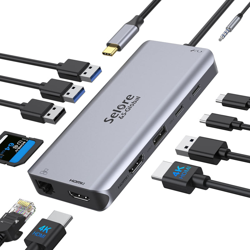  [AUSTRALIA] - USB C Docking Station Dual Monitor, 12 in 1 USB C Hub to Dual 4K HDMI,2 USB 3.0,100W PD Port,USB C to SD/TF Card Reader for Windows Dell XPS 13/15,Huawei Matebook X pro,etc… Spacy Grey 12 in 1