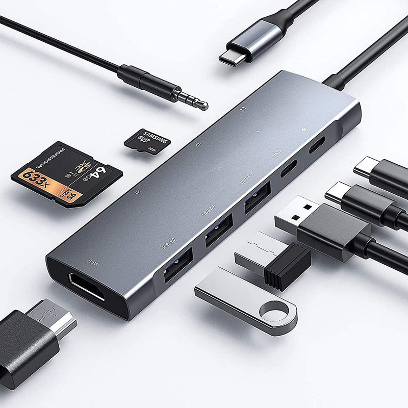  [AUSTRALIA] - USB C Hub Adapter for iPad Pro 11/12.9 2021 2020 2018 iPad Air 4 Accessories, 9in1 USB-C Adapter Docking Station with 4K HDMI, 3xUSB3.0, 3.5mm Audio Jack,TF/SD Card Reader,60W Charging,USB-C 3.0 Data