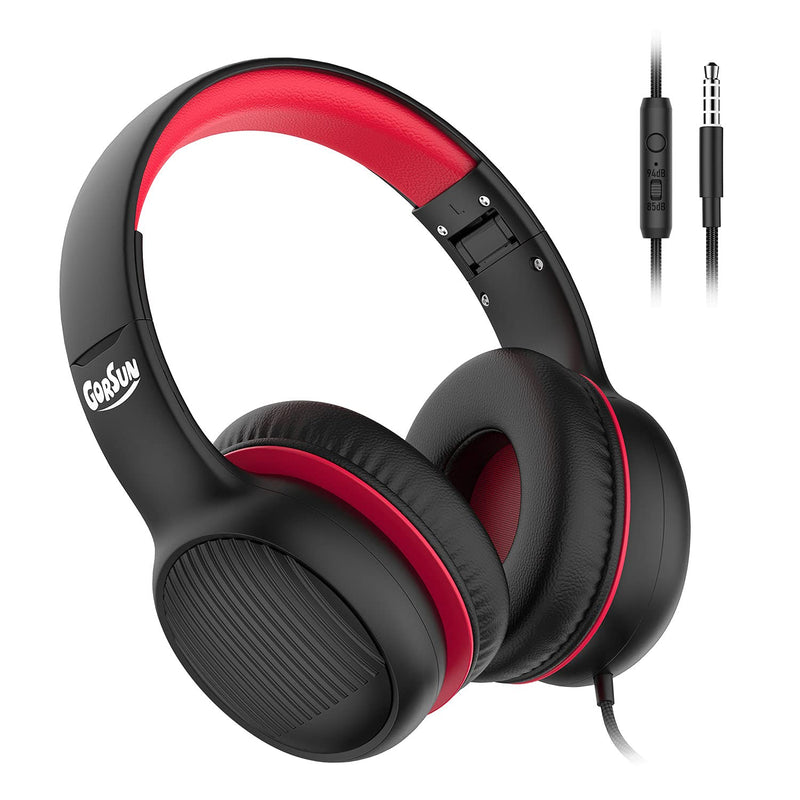  [AUSTRALIA] - gorsun Premium A66 Kids Headphones with 85dB/94dB Volume Limited, in-line HD Mic, Audio Sharing, Foldable Toddler Headphones, Adjustable, Children Headphones Over-Ear for School Travel, Red Red Black