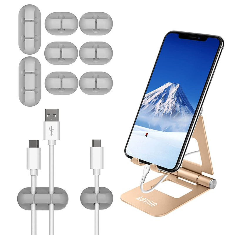  [AUSTRALIA] - Portable Adjustable Cell Phone Stand & 8 Pack Cable Clips Management