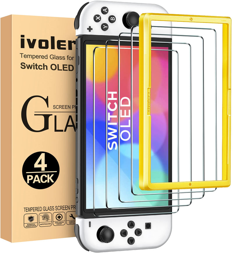  [AUSTRALIA] - [4 Pack] iVoler Tempered Glass Screen Protector Designed for Nintendo Switch OLED Model 2021 with [Alignment Frame] Transparent HD Clear Screen Protector for Nintendo Switch OLED 7'', Bubble Free