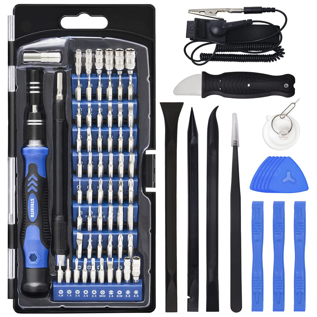  [AUSTRALIA] - STREBITO Precision Screwdriver Set, 79 in 1 Screwdriver Kit with 58 Bits & Anti Static Wrist Strap, Magnetic Driver Electronics Repair Tool Kit for Computer, iPhone, Laptop, Cell Phone, Macbook, PS4/5 79Pieces Blue