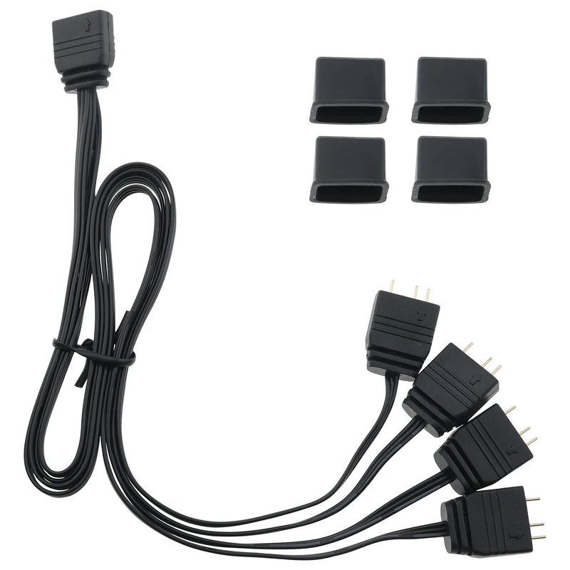  [AUSTRALIA] - CZQC ARGB Splitter Cable 5V 1 Female to 4 Male 3 Pin ARGB Extension Cable for Computer Chassis, CPU Cooler and 5v ARGB Fan 33.5cm/13.19inch