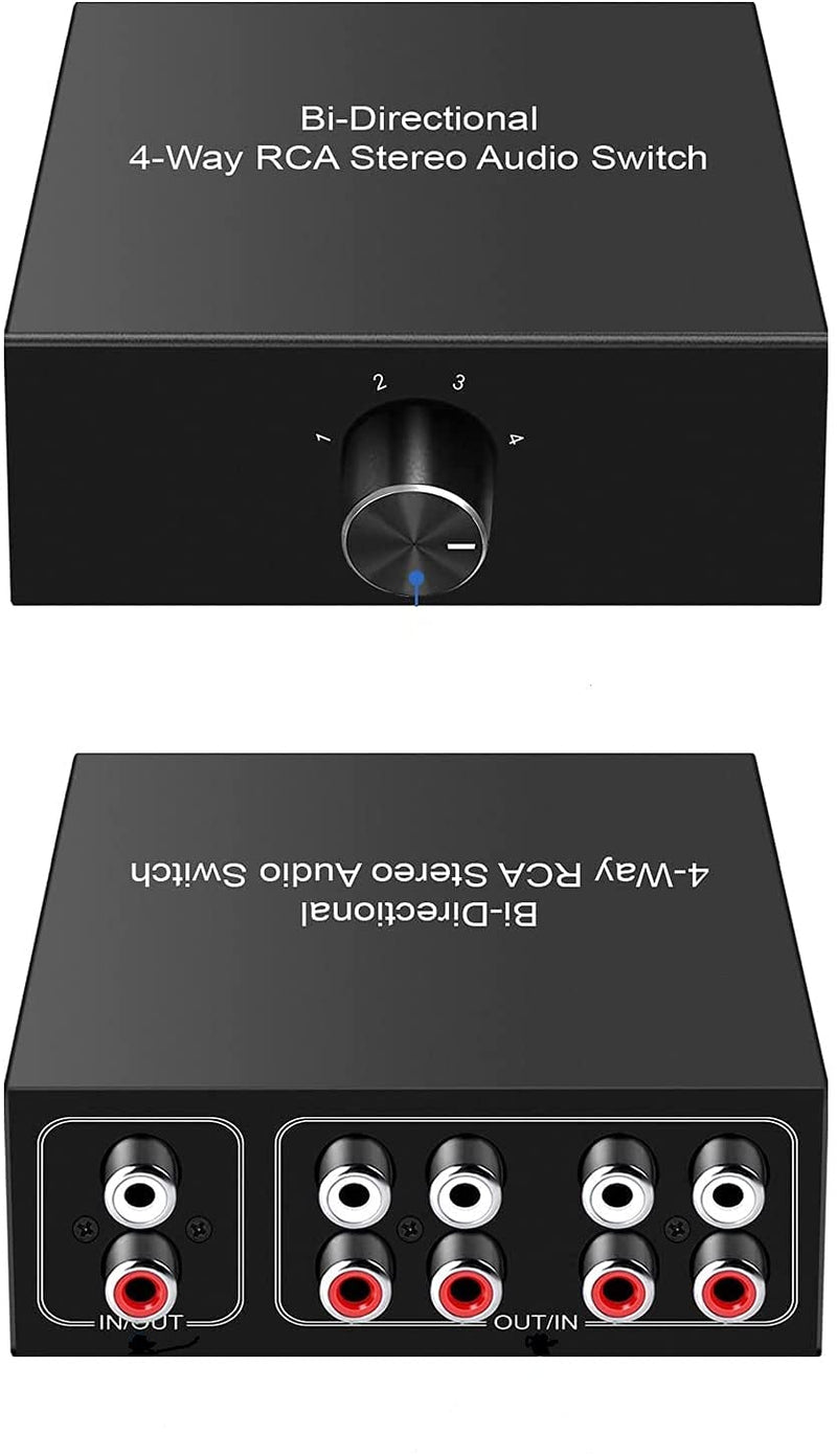  [AUSTRALIA] - 4-Port Bi-Directional Audio Switcher, 4-Way Stereo L/R Sound Channel 1 in 4 Out or 4 in 1 Out, L/R Sound Channel Audio Switch Splitter RCA Stereo Switch Selector for DVD Stereo Speaker CD Player RCA switch 1*4-4*1