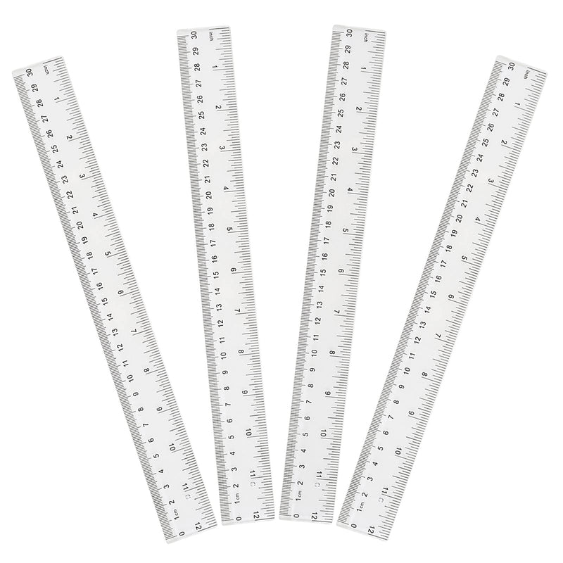  [AUSTRALIA] - 4 Pack 12-Inch Straight Rulers,Flexible Clear Plastic Ruler, Suitable for Student School and Office Drawing Measuring Tools, Kids Ruler, Standard Ruler, Centimeter and inch Ruler, Small Rulers
