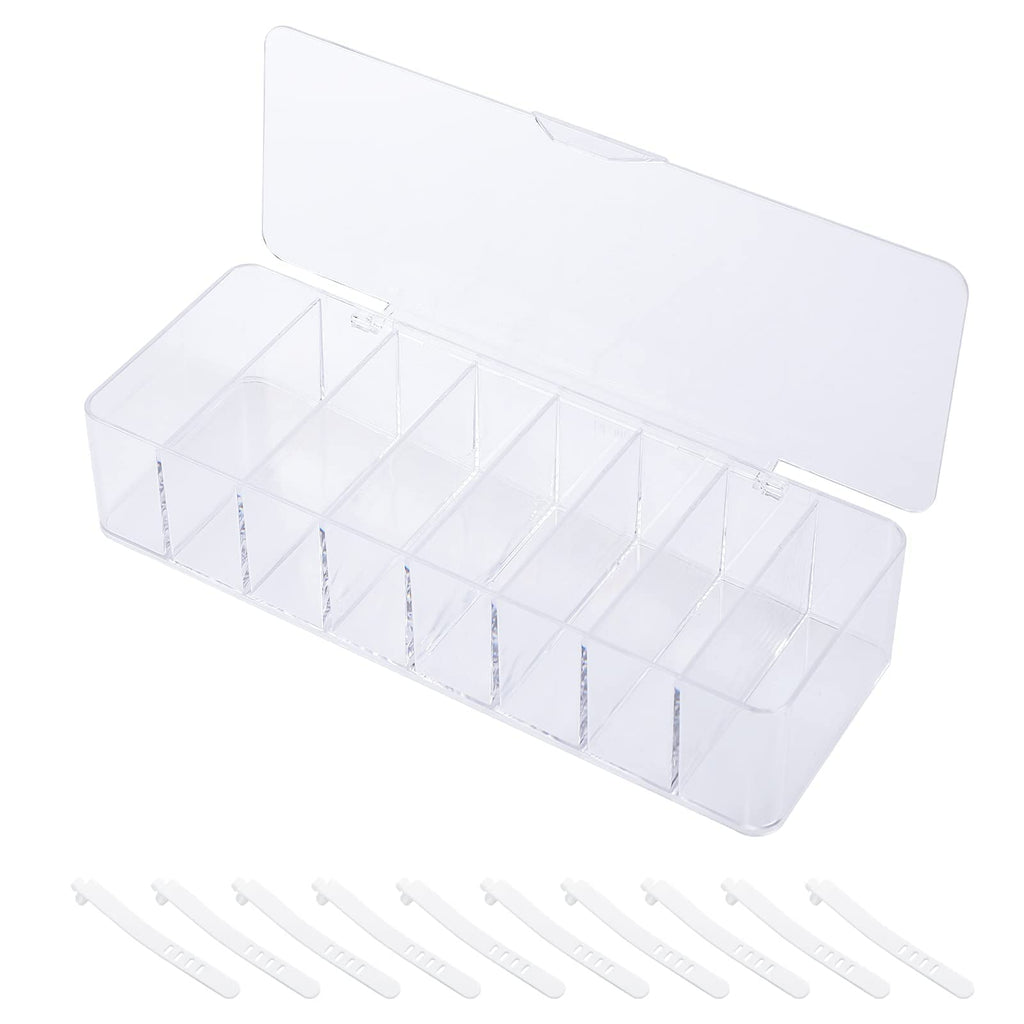  [AUSTRALIA] - Yesesion Plastic Cable Management Box with Lid and 10 Wire Ties, Portable Clear Power Cord Organizer with 8 Compartments, Electronics Organizer Desk Accessories Storage for Office, Stationery Supplies Type B