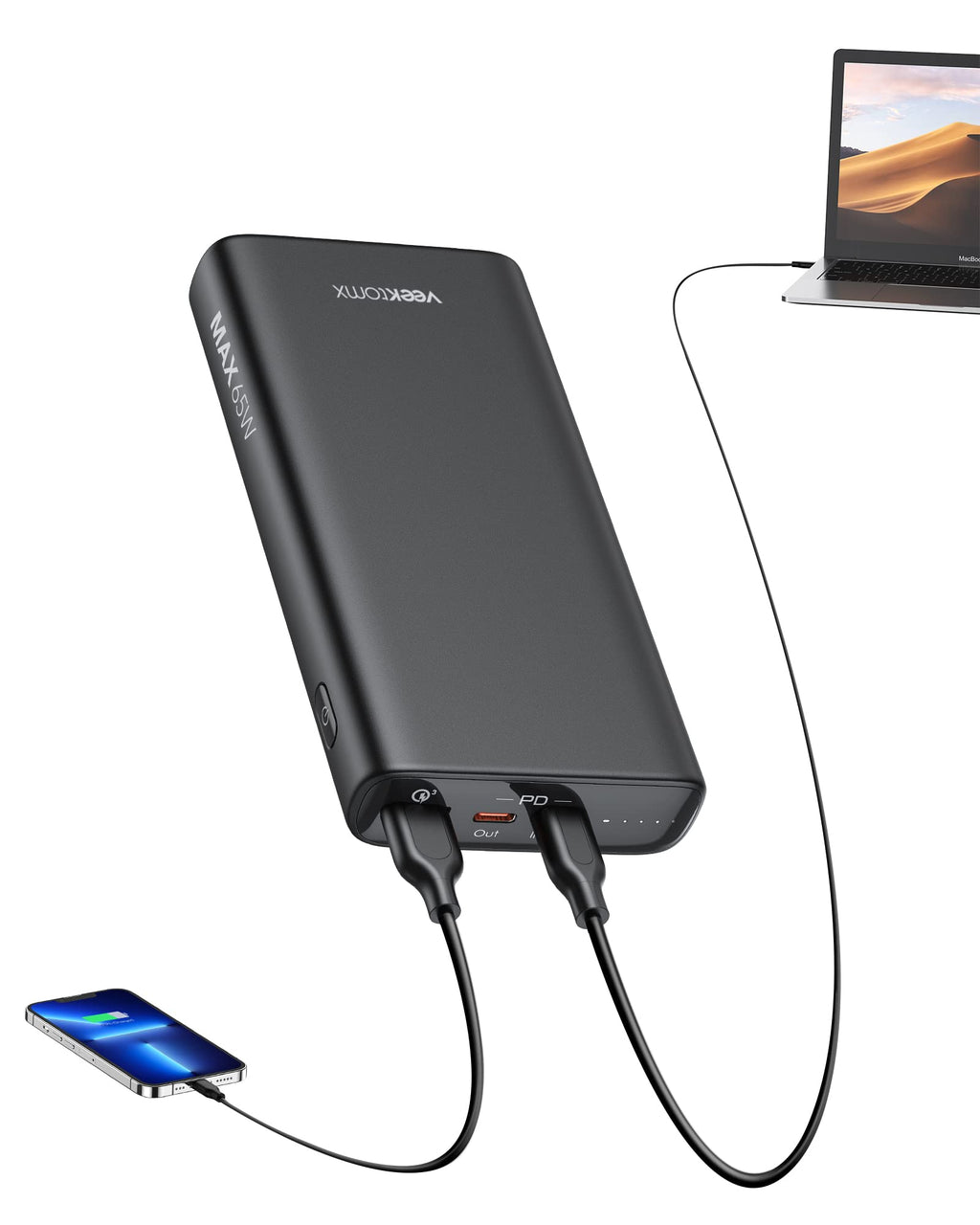  [AUSTRALIA] - Laptop Power Bank,65W PD3.0 Portable Charger for Laptop, QC 3.0 20000mAh Power Bank, VEEKTOMX Fast Charging 3 Outputs Battery Pack for MacBook/iPhone/Switch/Tablet/Samsung Black