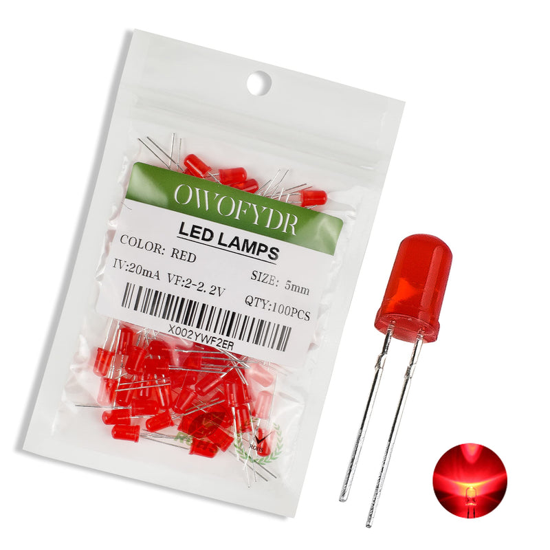  [AUSTRALIA] - OWOFYDR 100 5mm red diffused LED diode lamp (Color Lens Frosted Round DC 2V 20mA) Lighting Bulb lamp Electronic Component Indicator Light Emitting diode Red - 100pcs