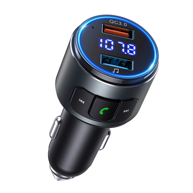  [AUSTRALIA] - Virfine Bluetooth FM Transmitter for Car, V5.0 Bluetooth Car Adapter, Bluetooth Radio for Car, MP3 Player with QC3.0 Quick Charge, Hands Free Calling, 2 Playing Modes, Blue led Display