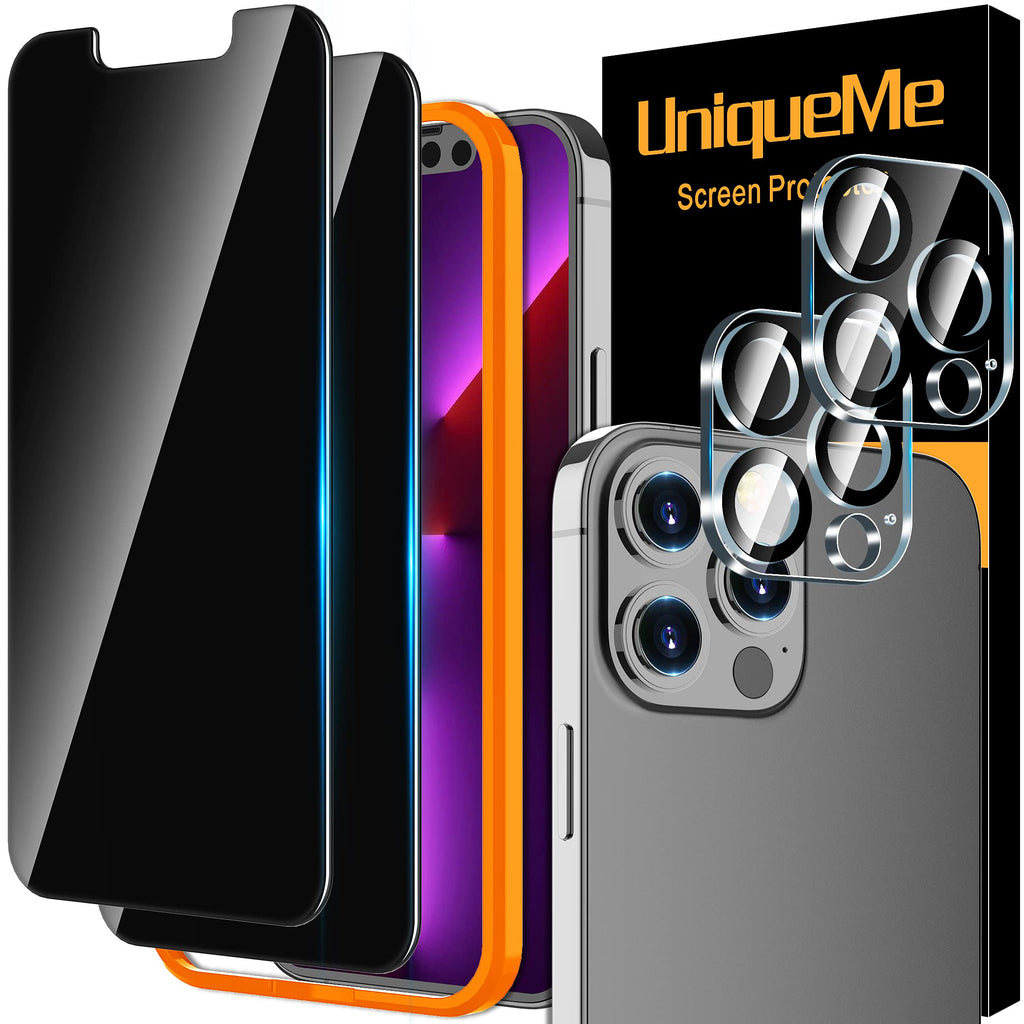  [AUSTRALIA] - [2+2 Pack] UniqueMe Compatible with iPhone 13 Pro Max 6.7 inch Privacy Screen Protector Tempered Glass and Camera lens Protector, Anti Spy [Easy Installation Frame] Bubble Free Case Friendly
