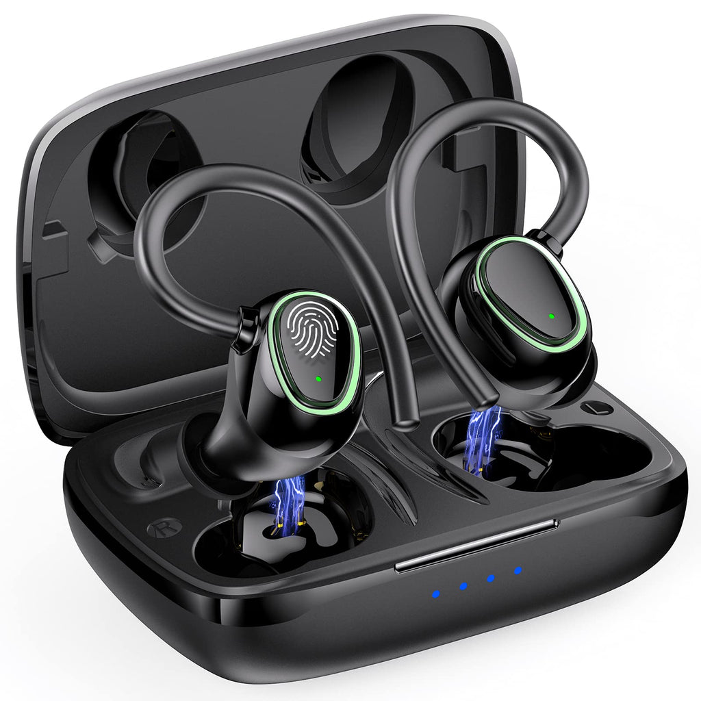  [AUSTRALIA] - Wireless Earbud, Bluetooth 5.1 Headphones with CVC 8.0 Noise Cancelling, Deep Stereo Bass, Built in Mic and 50H Playtime, Sports Earhooks Running Earphones with IPX7 Waterproof for Gym, Workout.