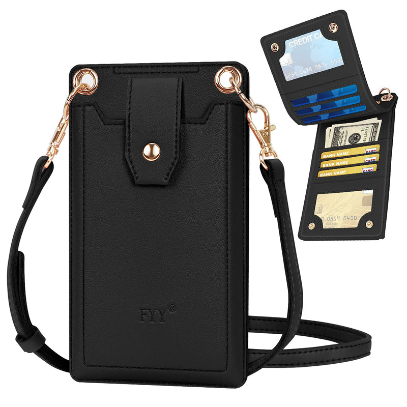  [AUSTRALIA] - FYY Small Leather Phone Purse Crossbody for Women Cell Phone Purse Wallet with Card Slots and Zipper Pocket for Cell Phone Black