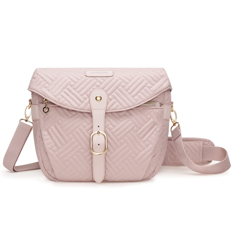  [AUSTRALIA] - Camera Bag, BAGSMART SLR DSLR Camera Case, Quilted Cotton Camera Shoulder Bag with Rain Cover for Men and Women, Baby Pink