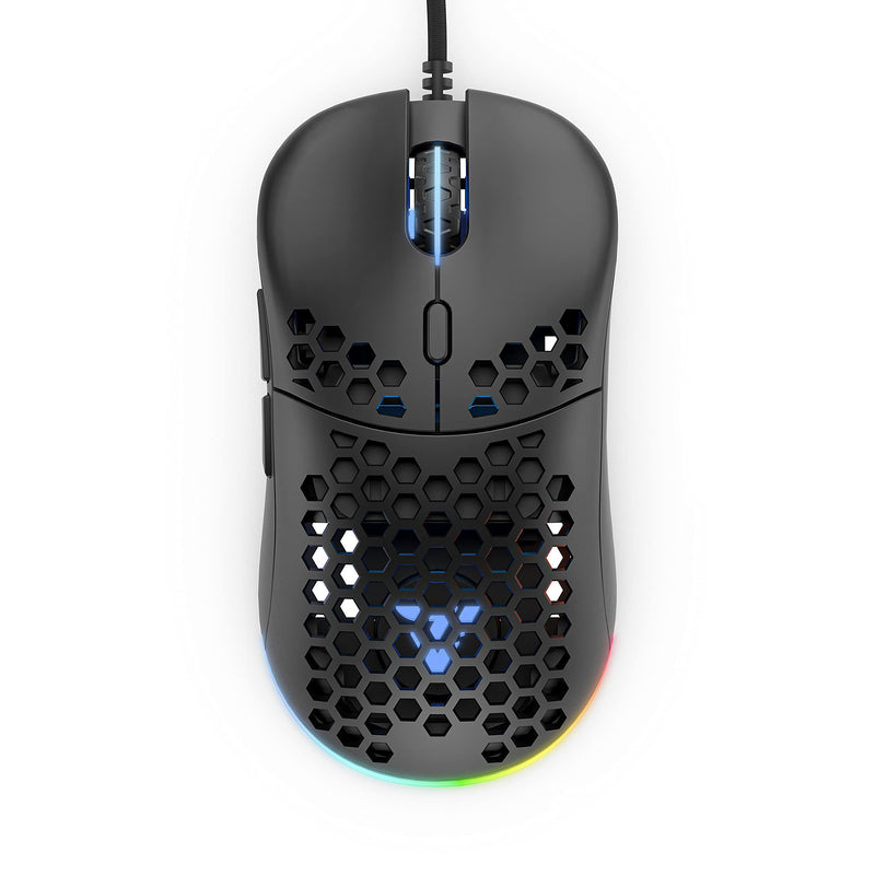  [AUSTRALIA] - Rukario Ronin X PC Gaming Mouse (Shadow Black, Wired) - Ultra Lightweight Symmetrical Honeycomb Shell | RGB Led | PTFE Glides | Pixart 3360 Sensor | 6 Buttons | Weight 63G | Adjustable Settings Shadow Black