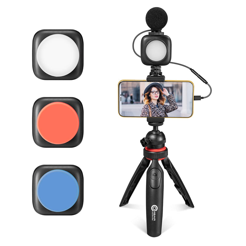  [AUSTRALIA] - Vlogging Kit for iPhone, OMBAR Video Recording Equipment for Beginners with 360° Adjust Phone Holder, LED Light, Microphone, Bluetooth Remote - YouTube Vlog Kit for iPhone, Android, Samsung, Huawei