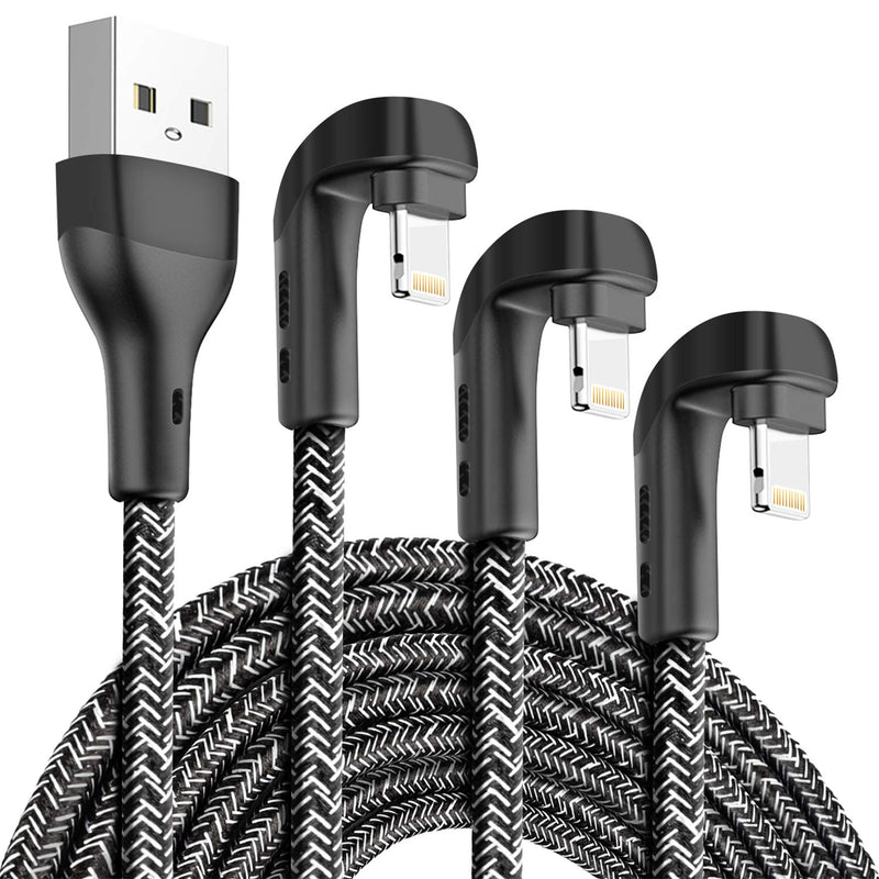  [AUSTRALIA] - 3Pack 90 Degree iPhone Charger 10ft, Apple MFi Certified 10 Feet Lightning Cord Long, Nylon Right Angle 10 Foot Apple iPhone Charging Cable for Apple iPhone 13/12/11/11Pro/11Max/XS/XR /8/7/6S/SE/6/5 3PACK