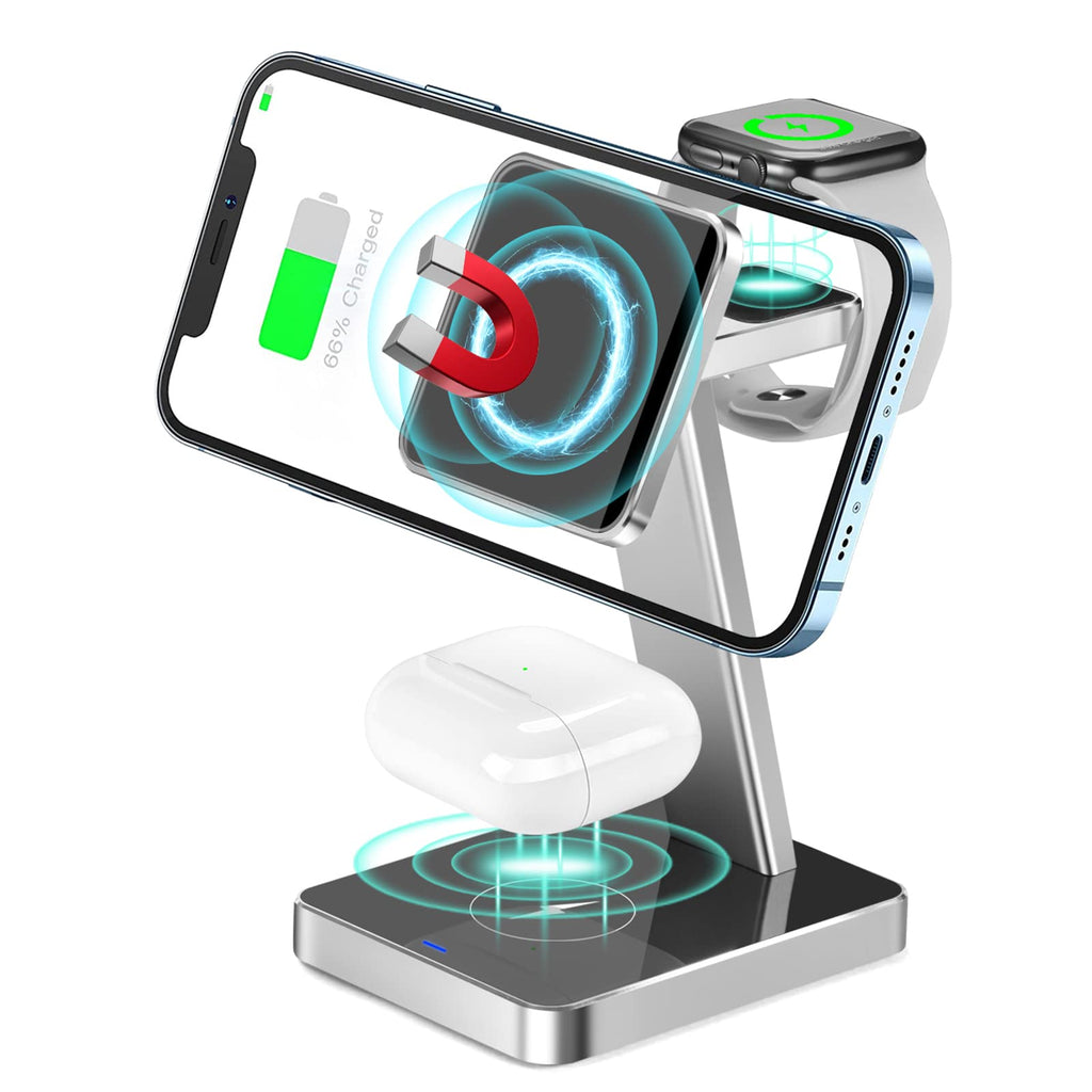  [AUSTRALIA] - 2-in-1 Magnetic Wireless Charger, Case Charger Stand with 15W QC 3.0 Adapter Fast Wireless Charging Station for iPhone 13/13Pro/13Pro Max /13 Mini /12/12Pro/12Pro Max/12 Mini, Airpod