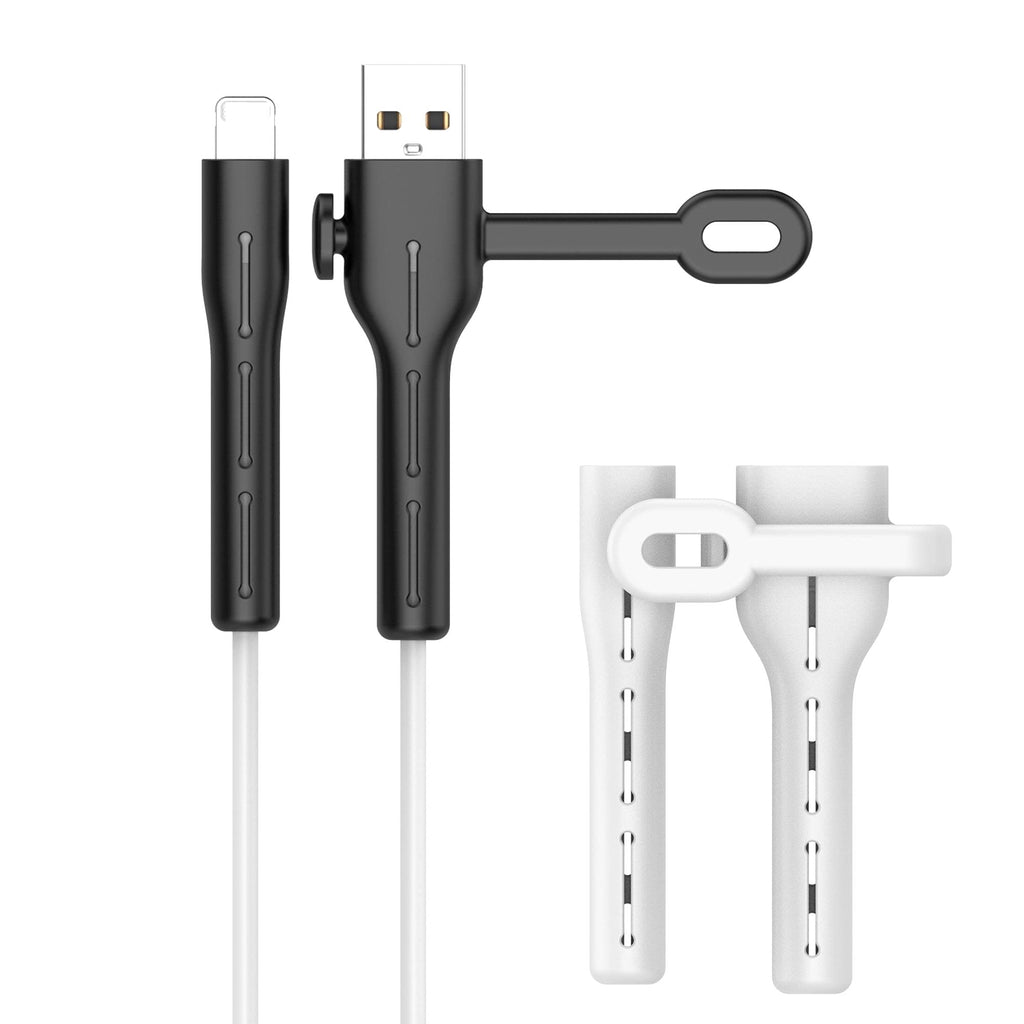  [AUSTRALIA] - Upgrade 2 Pairs NURWOUE Charger Cable Saver, Cable Protector for iPhone iPad，Cable Management Organizer Protective，Cord Saver for Bundling and Organizing Cables (White+Black, Lightning to USB) White+Black