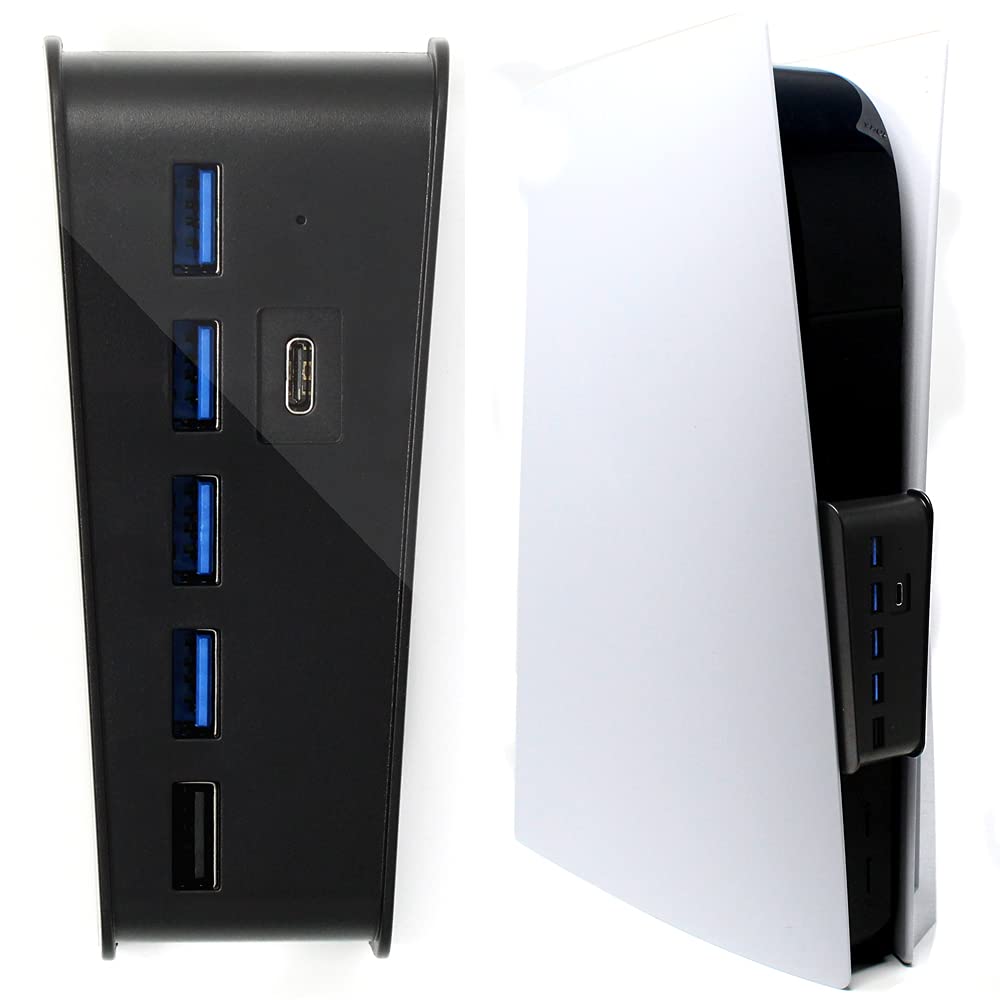  [AUSTRALIA] - STEADYGAMER 5 Port USB Hub for Playstation 5 (PS5) | USB Extender | High Speed Charger Port | 4 USB + 1 USB Charging Port + 1 Type C Charging Port