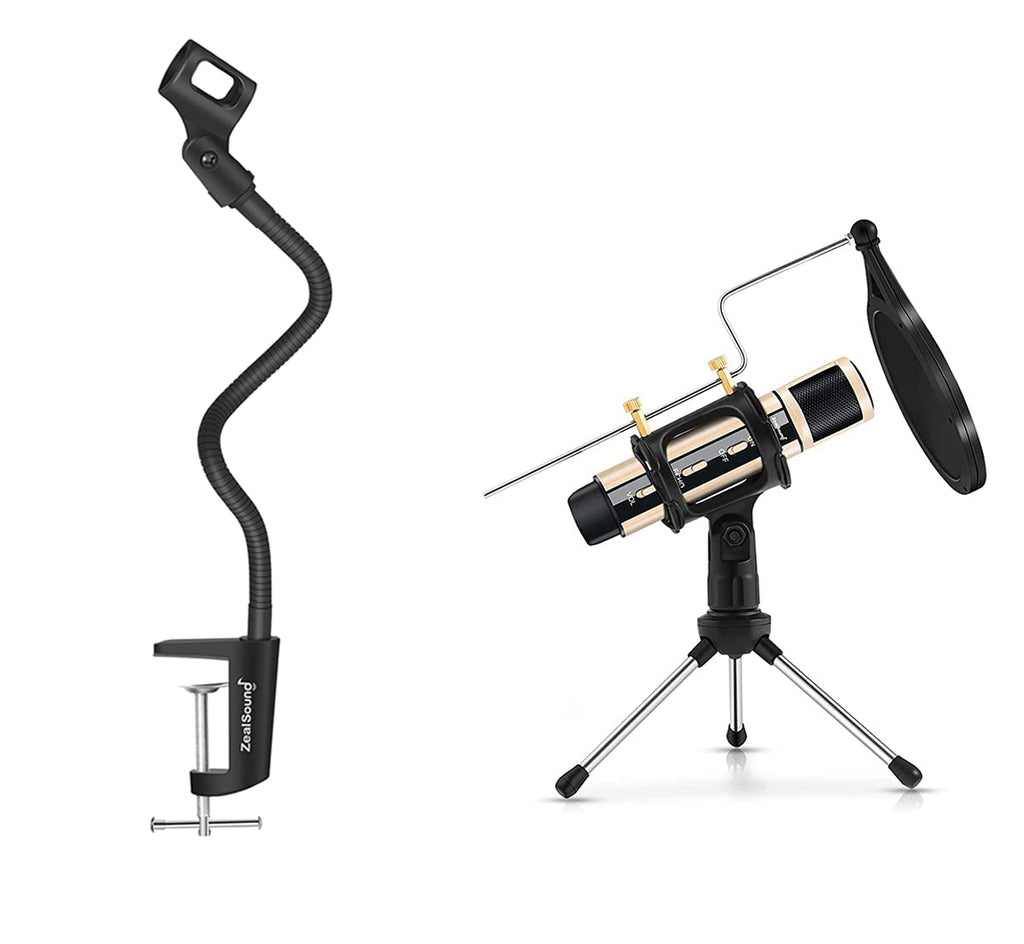  [AUSTRALIA] - ZealSound k08 3.5MM Microphone Gold with Gooseneck Microphone Stand