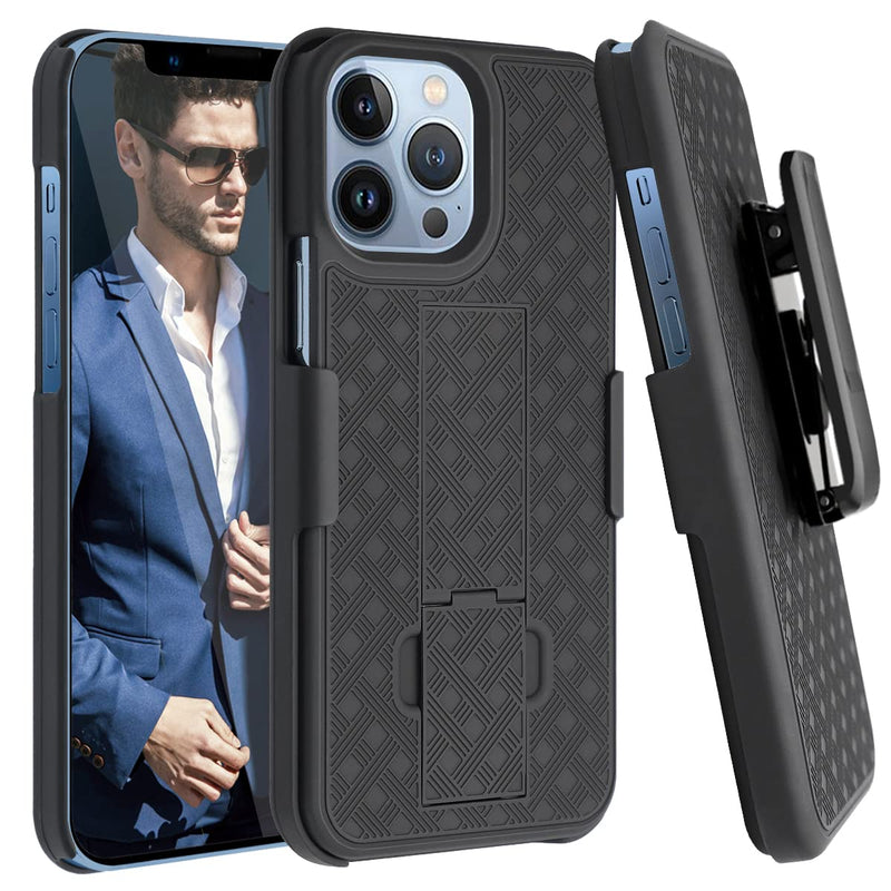  [AUSTRALIA] - Fingic Compatible with iPhone 13 Pro Max 5G Holster Case Combo Shell Slim Rugged Case with Kickstand Swivel Belt Clip Holster Shockproof Cover for iPhone 13 Pro Max 5G (6.7 inch) 2021, Black