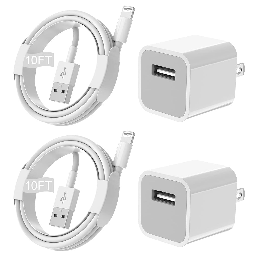  [AUSTRALIA] - iPhone Charger [Apple MFi Certified] Long 2 Pack 10FT Lightning Cable Cube iPhone Charging Transfer Cord with USB Plug Wall Charger Block Travel Adapter for iPhone 12/11/11 Pro Max/SE 2020/Xs Max/XR/X