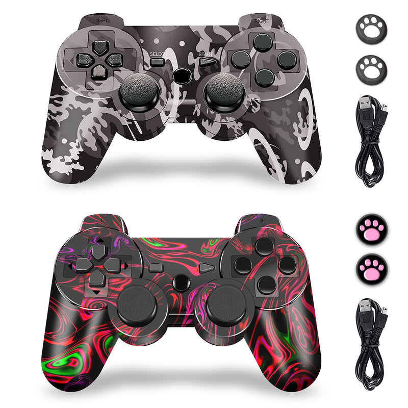  [AUSTRALIA] - PS-3 Controller Wireless 2 Pack, PS-3 Remote, CFORWARD Wireless Controller Gamepad with Joy Sticks Compatible Play-Station 3 Games Camouflage Grey+Symphony