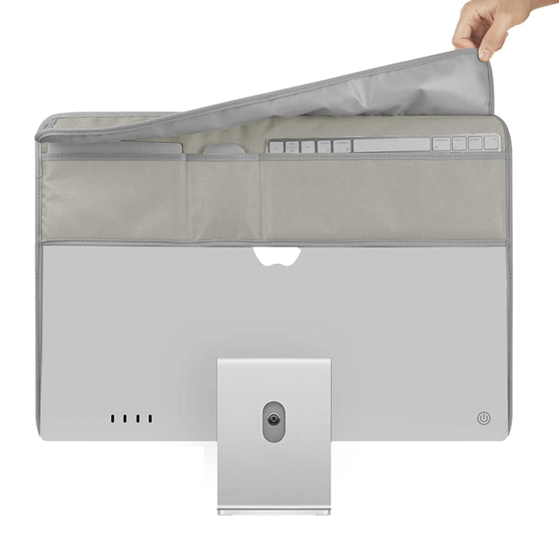  [AUSTRALIA] - PU Leather Monitor Dust Cover Sleeve for iMac 24 inch 2021 A2449 A2450, Protective Screen Dust Cover for Apple iMac 24", iMac Monitor Cover Protector with Rear Pocket-Grey Grey