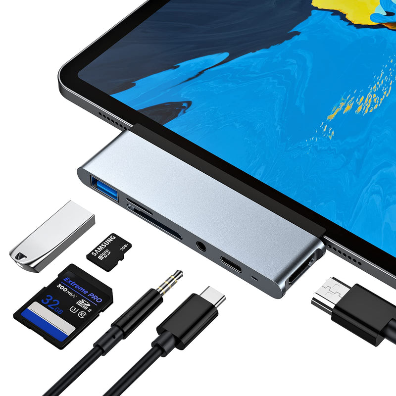  [AUSTRALIA] - USB C Hub for iPad Pro 2020 iPad Air 4, 6-in-1 USB C Adapter, USB3.0, SD/TF Card Reader, 3.5mm Headphone Jack, PD, 4K HDMI, iPad Pro 2018-2020 iPad Air 2020 11"/12.9" Accessories