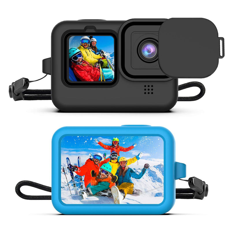  [AUSTRALIA] - Silicone Sleeve Case for GoPro Hero 10/ Hero 9 Black, 2 × Silicone Rubber Case Protective Cover + 2 × Silicone Lens Cap Cover with Lanyard Compatible with Hero10/Hero9 Accessories Kit