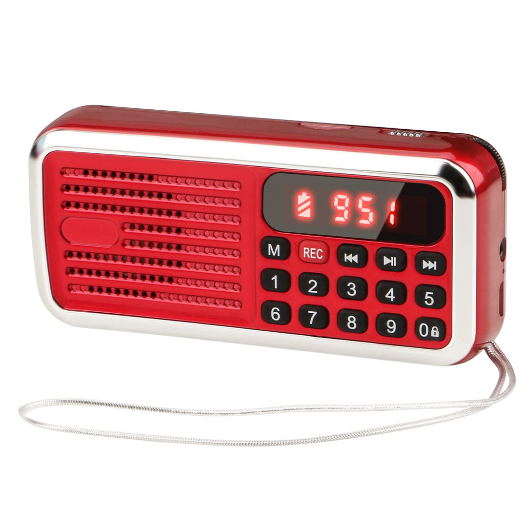  [AUSTRALIA] - Mini FM Radio -PANASEN FM Radio Portable MP3 Walkman Support Micro SD/TF AUX Input Recording Auto Scan Save Lock Key LED Display High Power Speaker and Headphone Jack Function(Red)